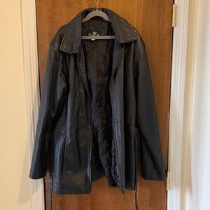 90’s Black Leather Trench Jacket